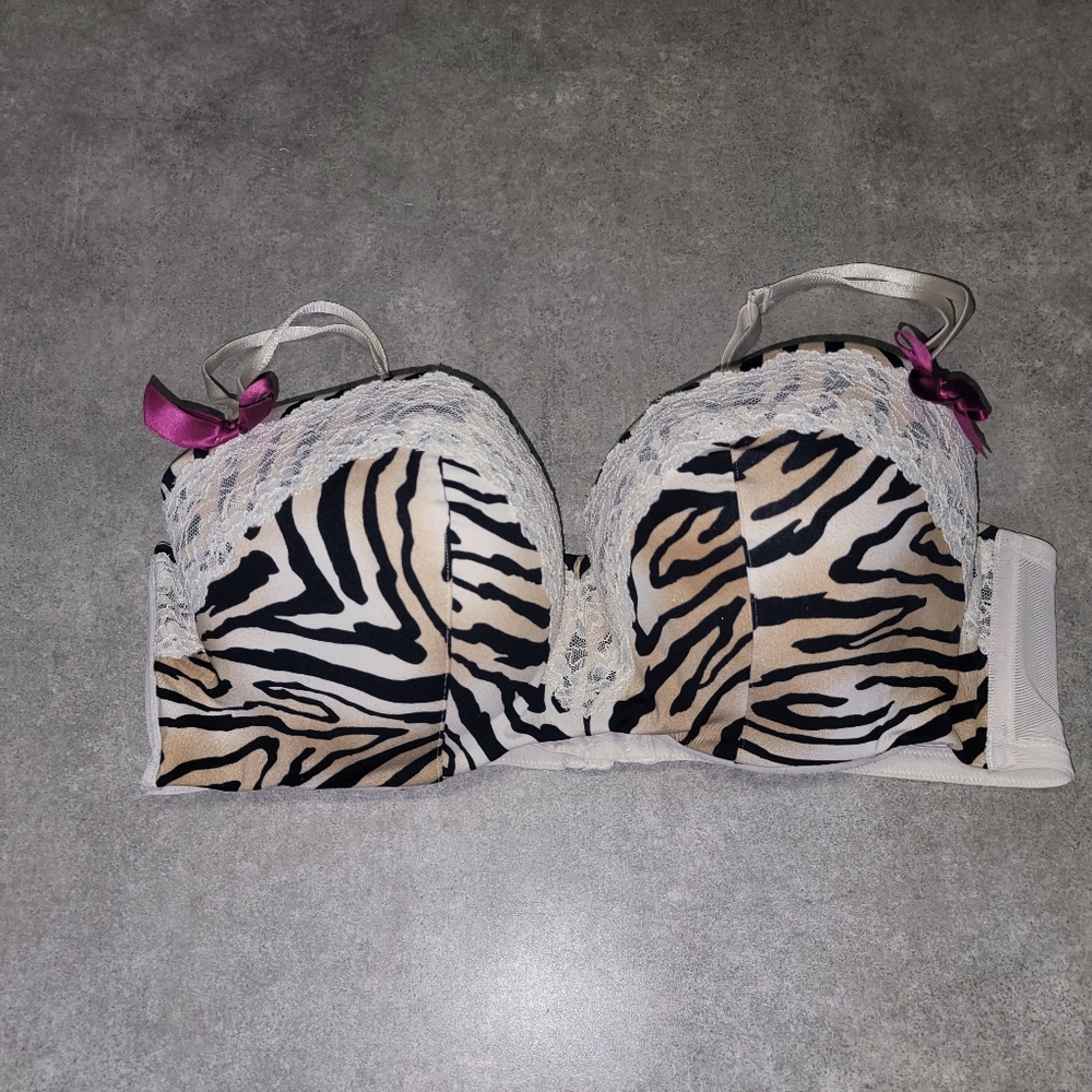 Cacique Zebra Print Women's Bra with Lace and Bow